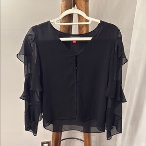 Vince Camuto Black Ruffled Blouse with Flutter Sleeves